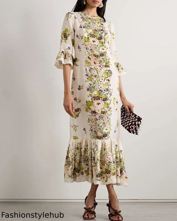 Halliday ruffled floral-print linen midi dress