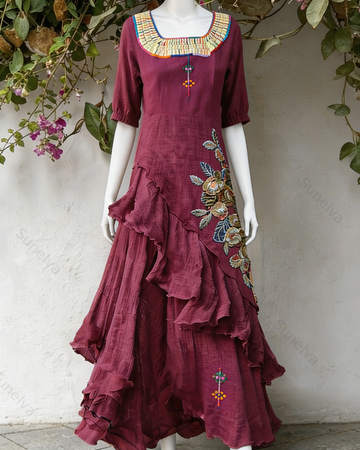 Women's Vacation Irregular Ruffle Linen Dress 8086