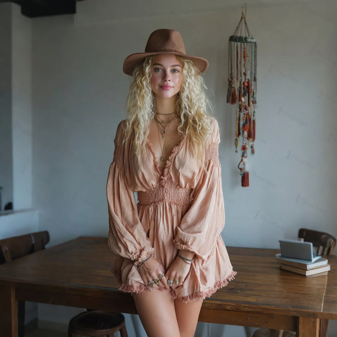 Women's Holiday Casual Elegant High-Waisted V-Neck Linen Dress Comfortable Dress