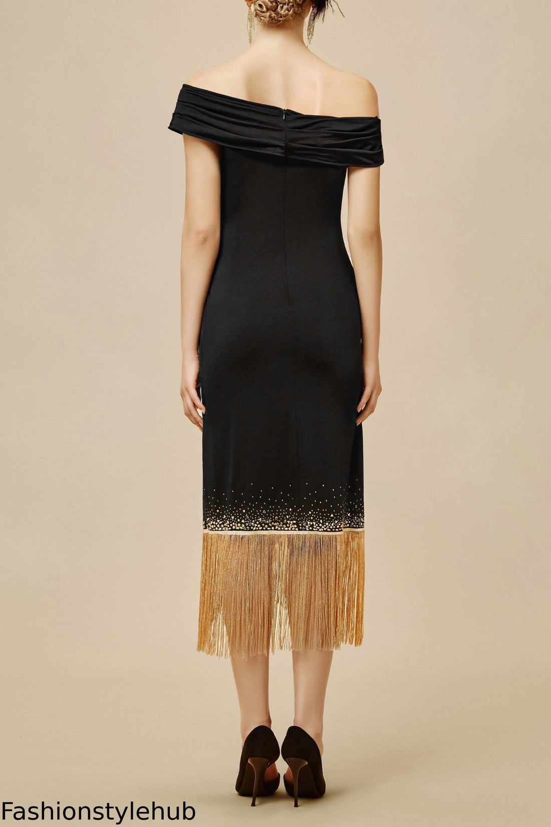 Bandage Splicing Tassel Rivet Midi Dress