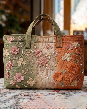 Floral-themed embroidered fashion item: quilted handbag 6497