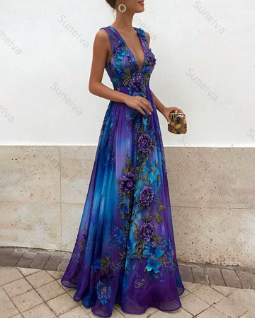Women's Vacation Irregular Ruffle Flowers Embroidery Dress 4260