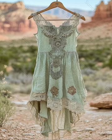 Women's Summer Floral Embroidered Patchwork Linen Blouse 1058