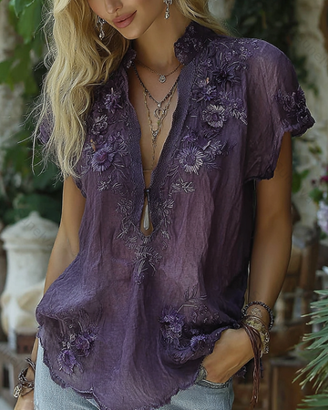 Women's Fashionable Floral Embroidered Asymmetrical Top 5517