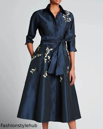 Taffeta Embroidered Shirtdress