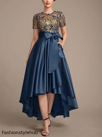 Round Neck Printed Patchwork Midi Dress
