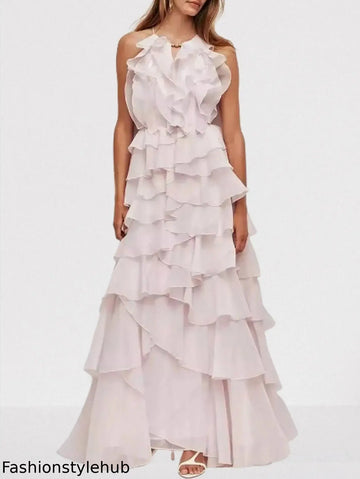 Ruffled Layered Halter Maxi Dress