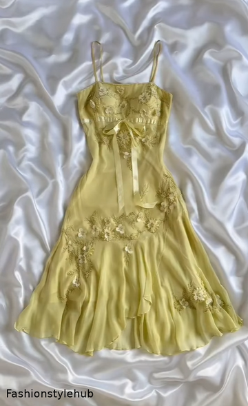 Yellow floral beaded short chiffon homecoming dress birthday party dress