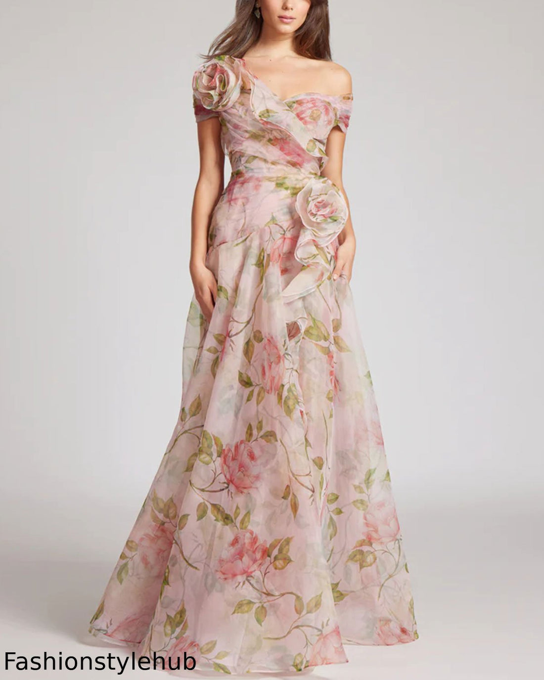 \Off the Shoulder Organza Floral Gown