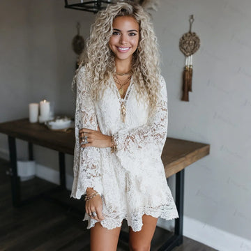 Women's Holiday Casual Elegant High-Waisted Flared Sleeve Oversized Lace Dress Cover-Up