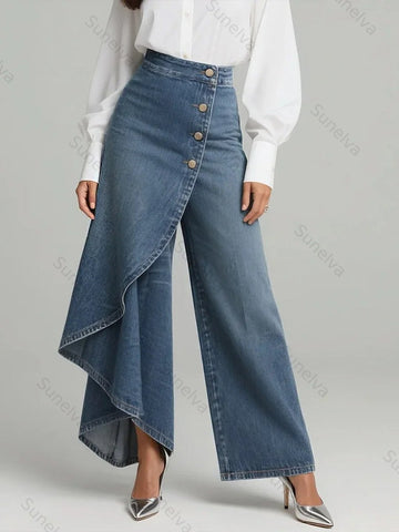 Women's High-waisted Relaxed Fit Wide-leg Jeans With A Stylish Design 5b65