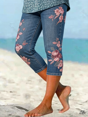 Women's Outdoor Fashion Floral Embroidered Leggings  8369