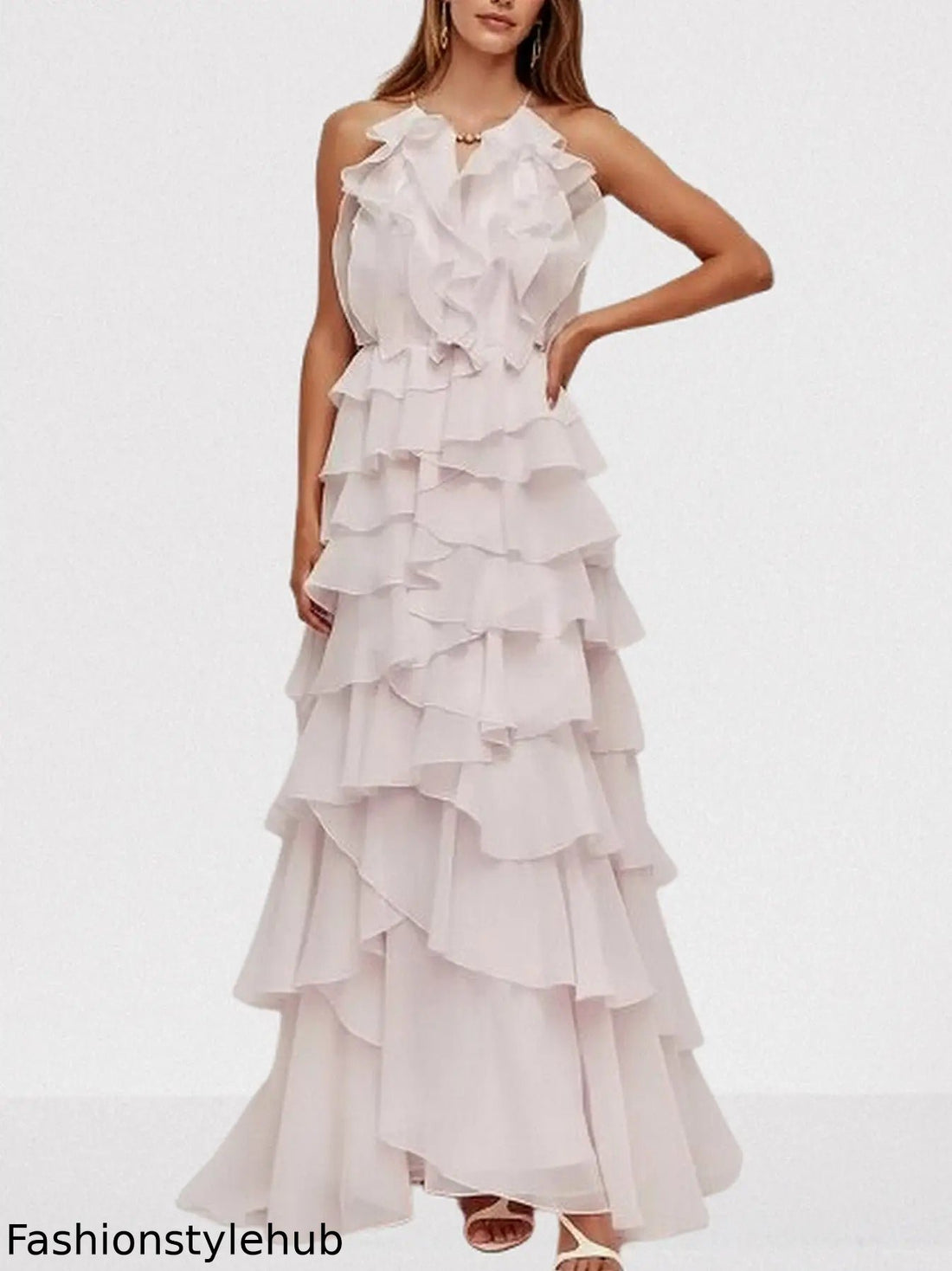 Ruffled Layered Halter Maxi Dress