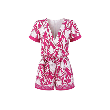 Pink Block Print Wrap Romper