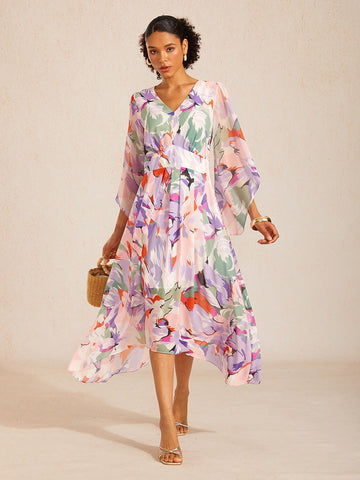 Spring Blooms Flowy Chiffon  Maxi Dress