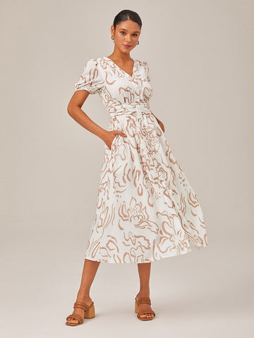Abstract Floral Effortless Linen-Style A-Line Dress