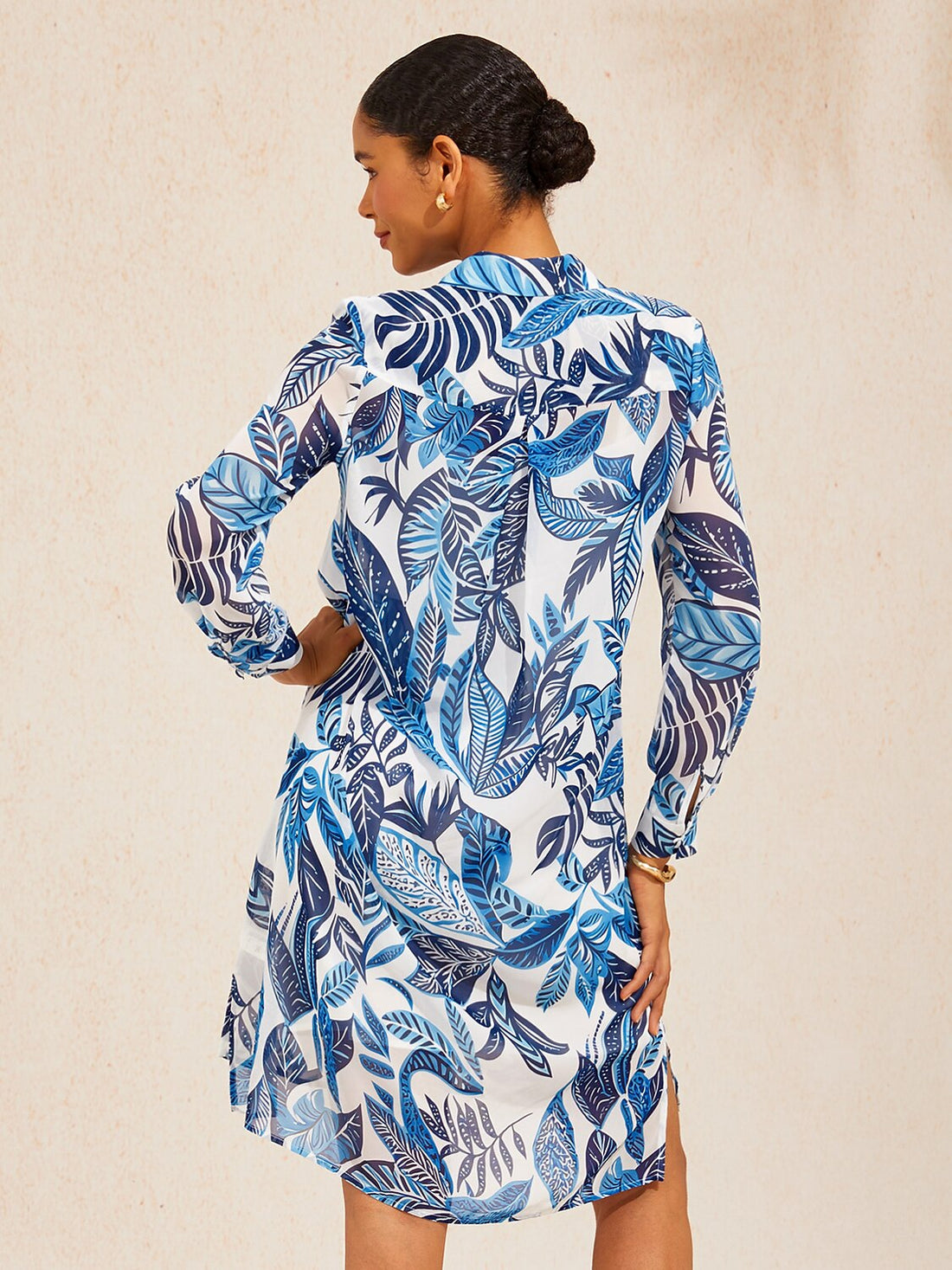 Azure Leaves Chiffon Shirt Dress
