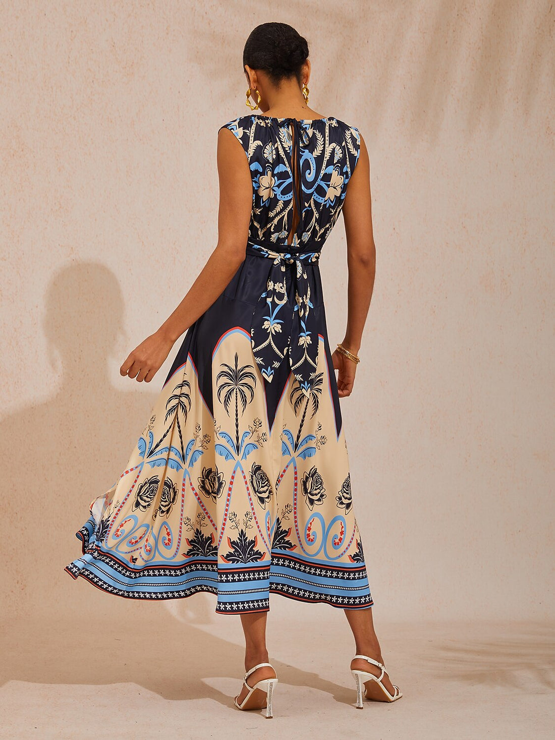 Summer Night Palm Silky Satin Maxi Dress
