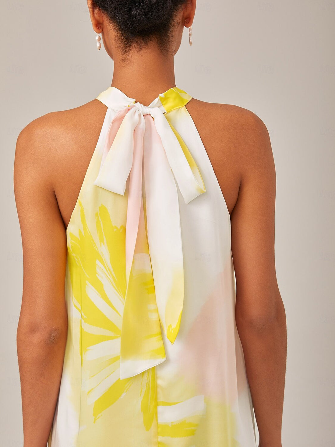 Chiffon Floral Print Loose A-line Halter Maxi Dress