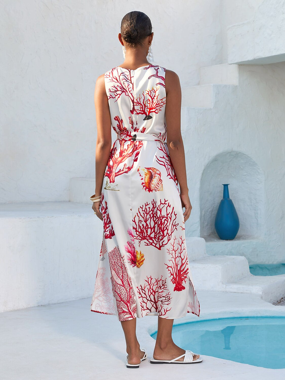 Coral Riviera Silky Satin Vacation Maxi Dress