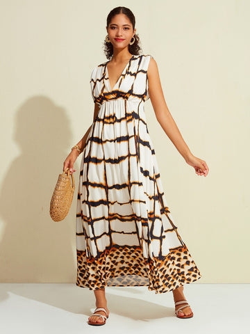 Leopard Print Satin Maxi Dress