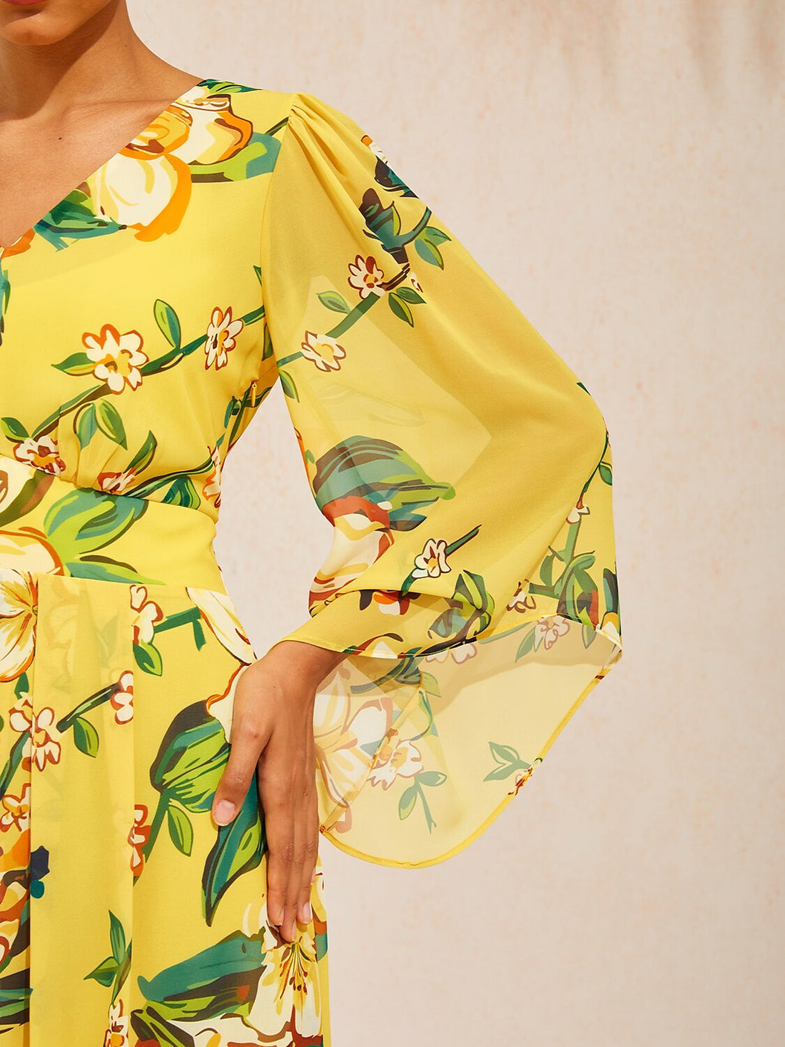 Lime Magnolia Glow Flowy Chiffon Maxi Dress