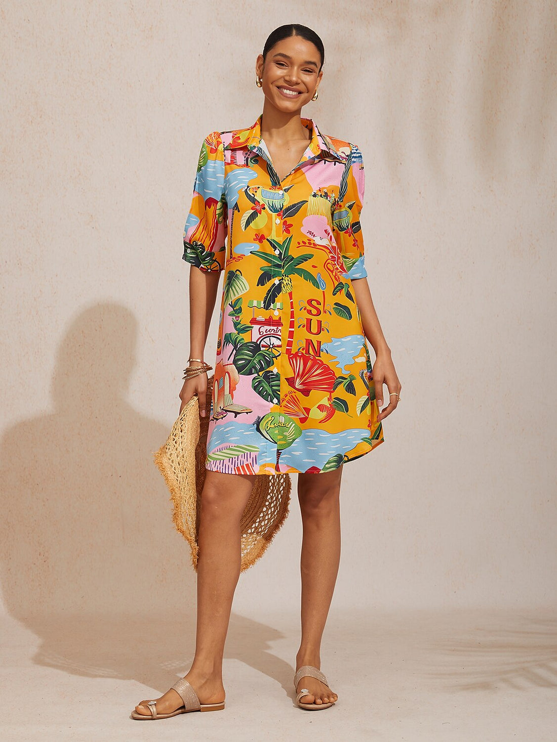 Summer Escape Silky Satin Shirt Dress