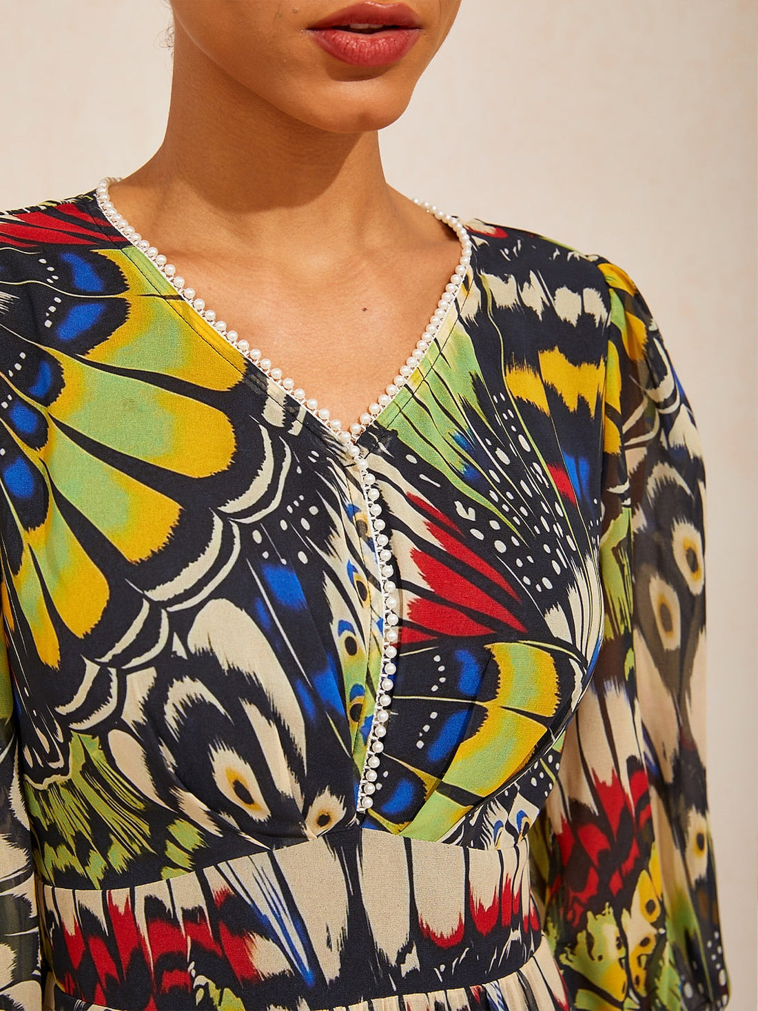 Jungle Butterfly Flowy Chiffon Midi Dress
