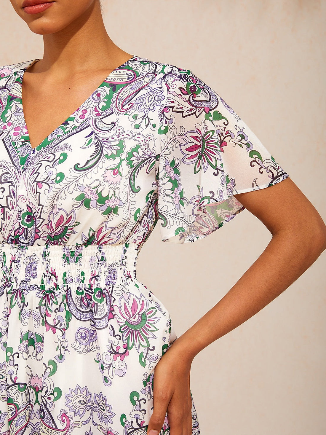 Mint Paisley Flora Flowy Chiffon Maxi Dress