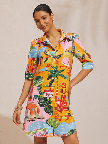 Summer Escape Silky Satin Shirt Dress