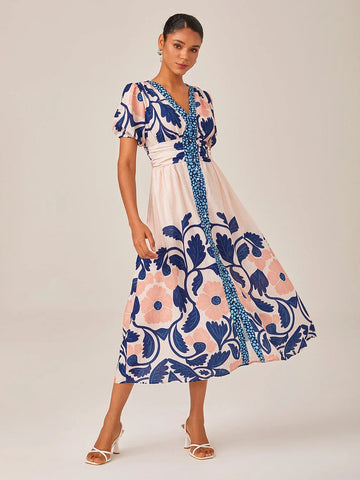 Floral Print High Waist Short Maxi Dress