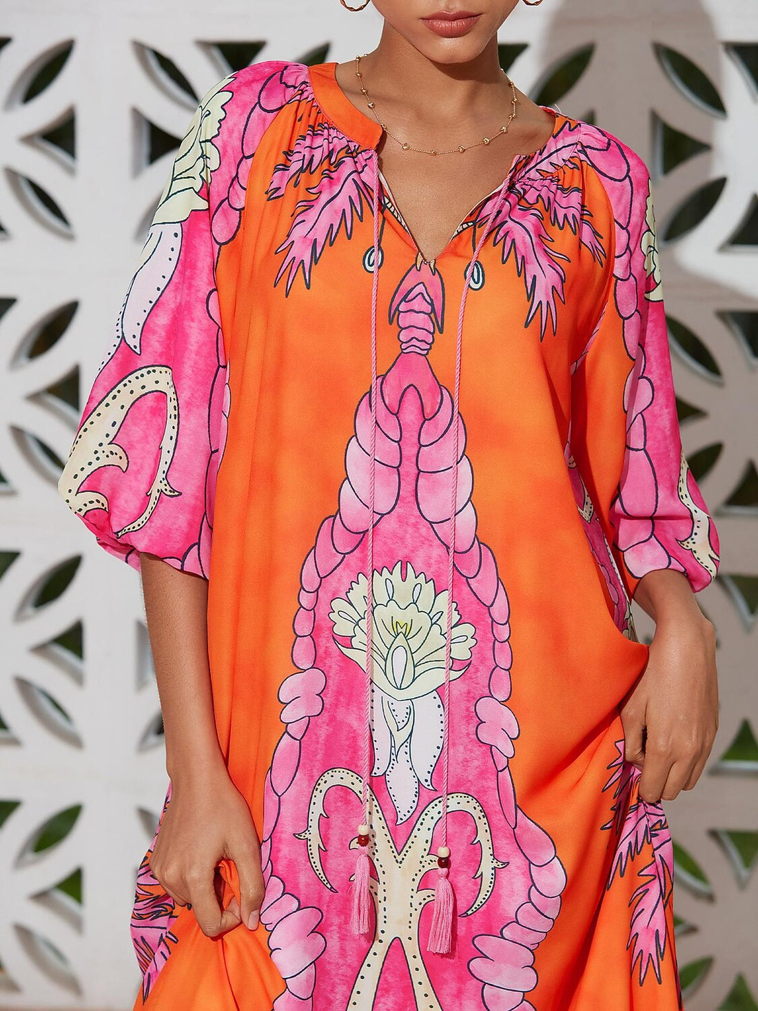 Chiffon Plant Print String Maxi Dress